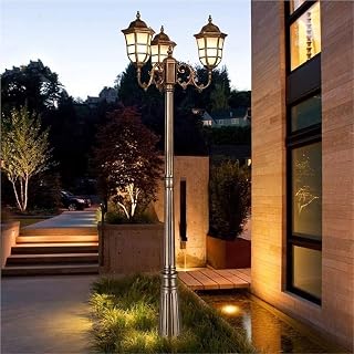 Outdoor Lamps for Patio Outdoor Lamp Post Light, Outdoor Lamp Post Light,3-Lights American Victorian Retro Glass Lantern Landscape Street Lamp, Brown Pole for Outside, an(One Color-215Cm)