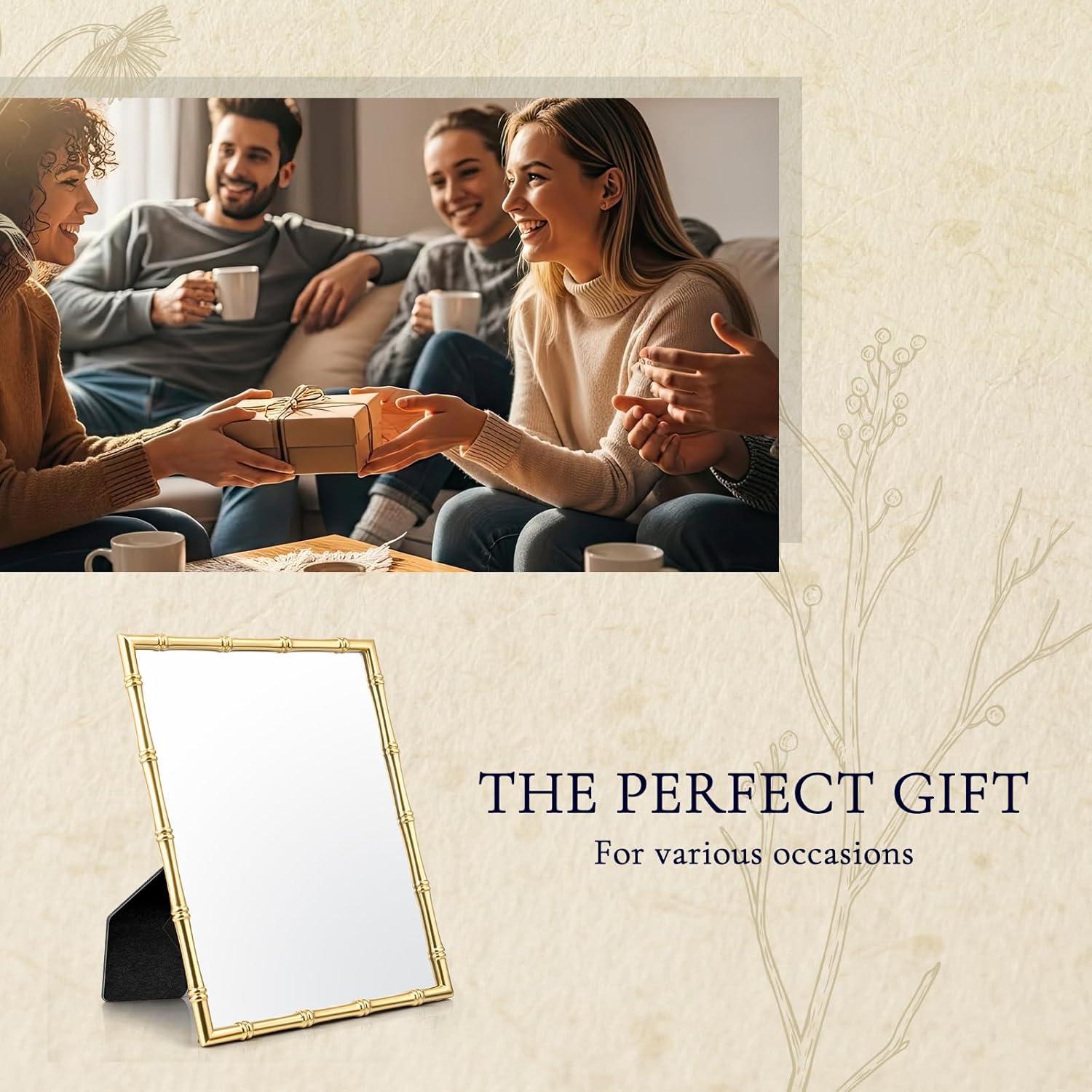 Novabright 2 Pcs Gold Bamboo Picture Frame 8 x 10 Inches, Vintage Elegant Photo Frames with Acrylic Cover for Tabletop or Wall Display, Perfect for Home Decor, Wedding, Family, Gift
