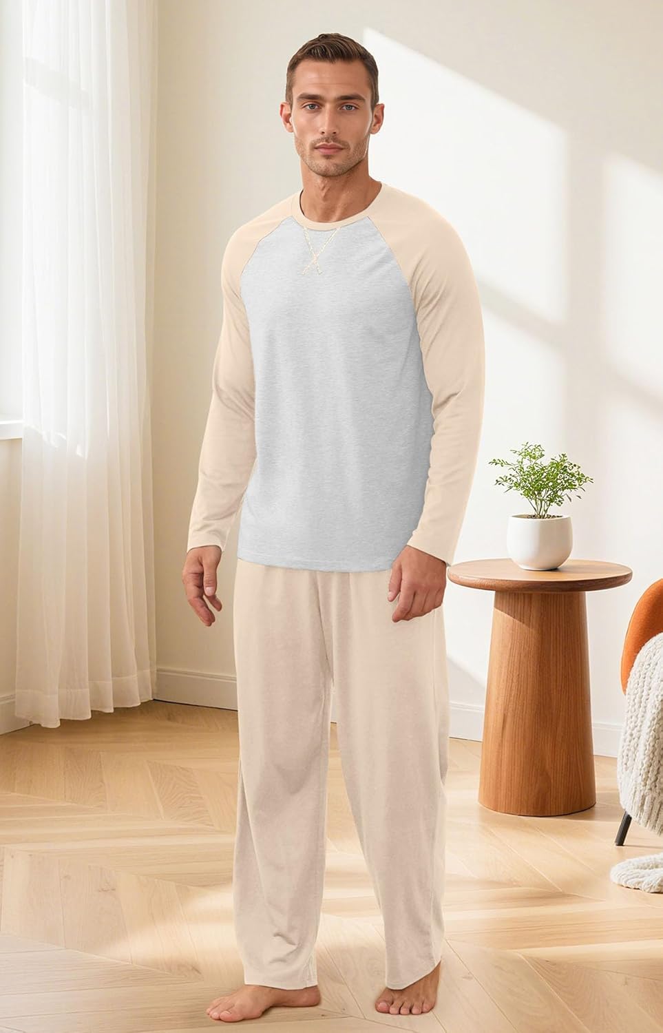 NITAGUT Men's Pajama Set Long Sleeve Sleepwear 2 Piece Loungewear with Pockets Soft Comfy Nightwear - Image 2