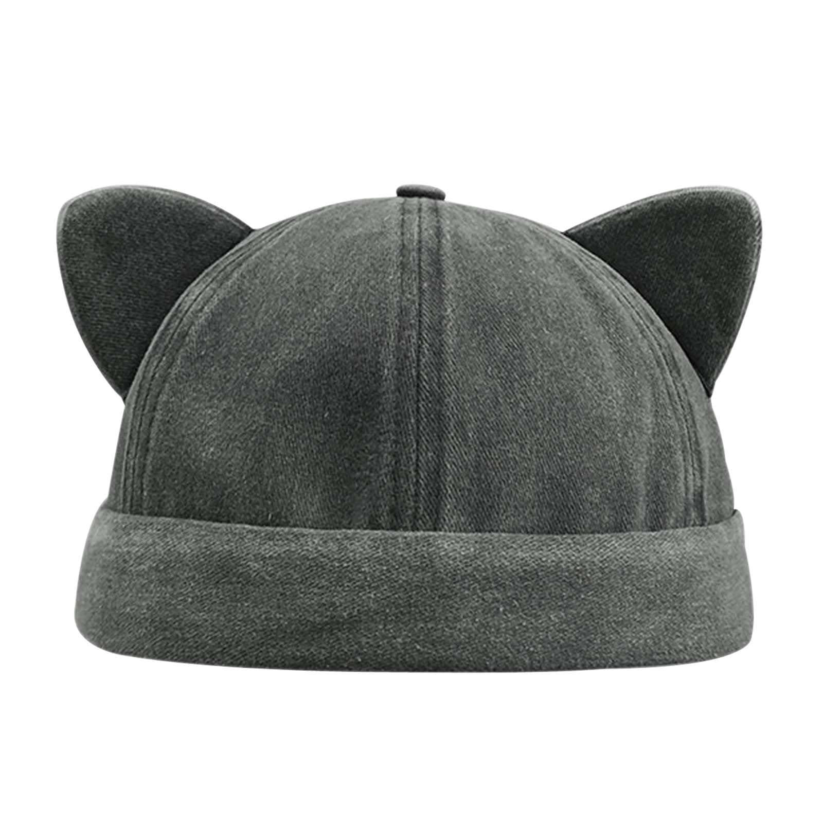 Opreng Cute Beanies Kitten Brimless Hat Docker Cap Skullcap Beanie Rolled Cuff Hat No Brim Hats with Adjustable, Black, One size