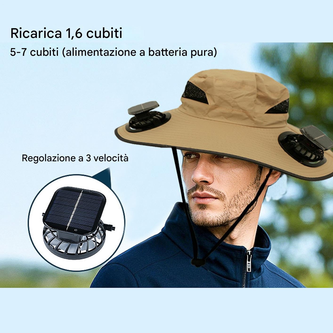 Chapeau ventilateur alimenté par énergie solaire, chapeau de pêche extérieur UPF50+ | couvre-chef à seau rafraîchissant portable respirant avec protection solaire pour voyage randonnée sport Campegg