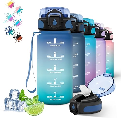 Miniatura 11 de Water Bottle - 1L - Leak-Proof Sports Bottle, Straw Bottle for Bodybuilding, Graduated Water Bottle with Time Marker, Motivational Water Bottle