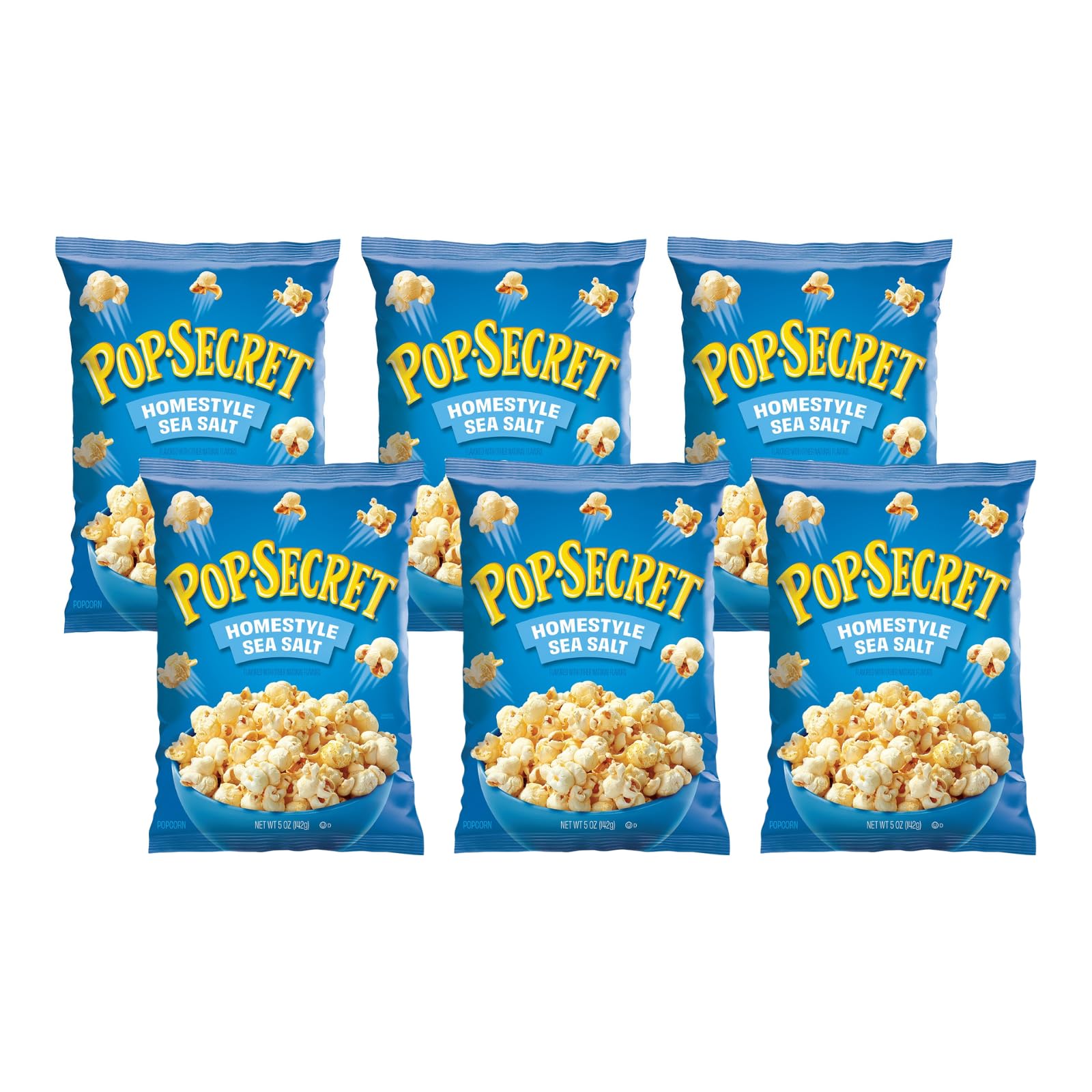 Pop Secret Homestyle Sea Salt Ready To Eat Popcorn, 5oz Bag (Pack of 6) - Made with Non-GMO Corn, Certified Gluten Free, 100% Whole Grain