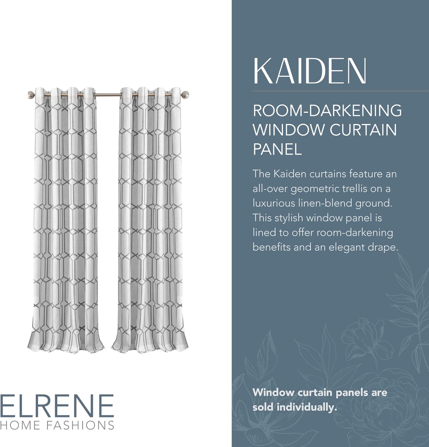 Elrene Home Fashions Kaiden Geometric Room Darkening Grommet Linen Window Curtain Drape Panel, 52" W x 84" L (1, Gray - Image 3