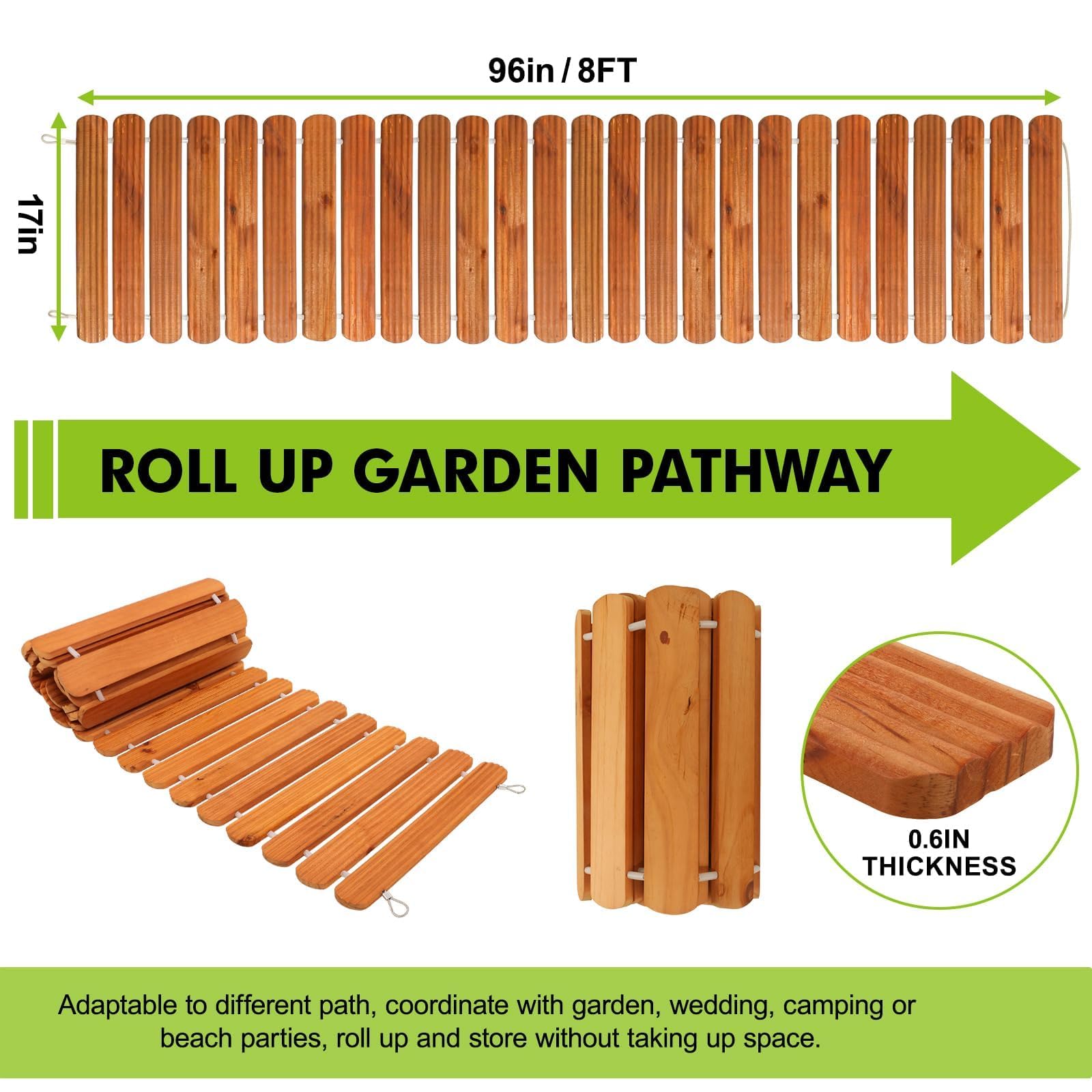 Roll Up Wooden Pathways Pro Space 96 In. X 17 In. Garden Roll Out