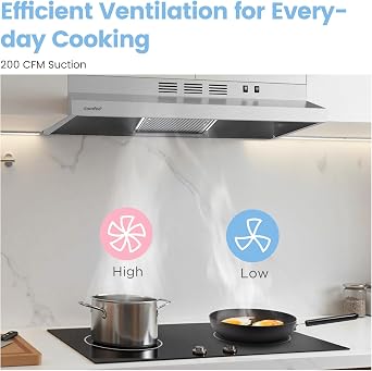 COMFEE' Range Hood 30 Inch Under Cabinet 200 CFM Ducted/Ductless