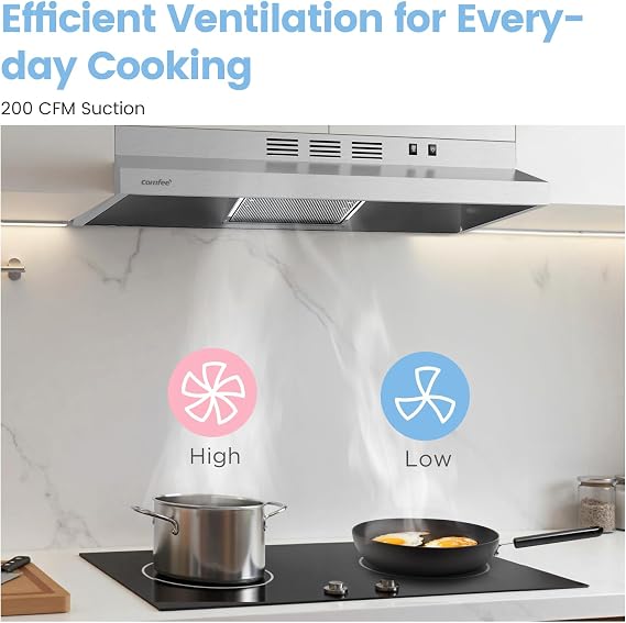 COMFEE' Range Hood 30 Inch Under Cabinet 200 CFM Ducted/Ductless