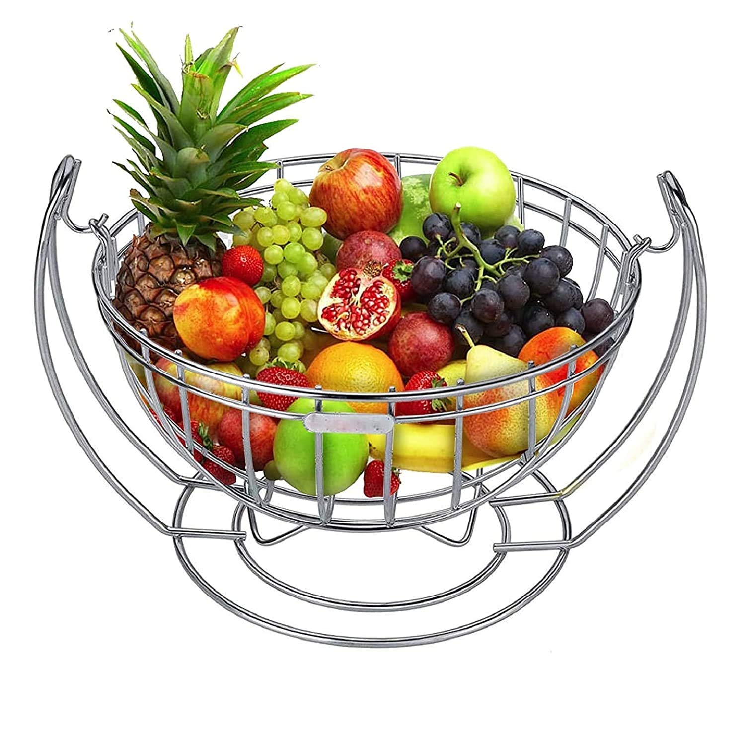 Mitu Enterprize Stainless Steel Round Shaped Fruits and Vegetables Swinging Basket for Kitchen & Dining Table (Size: 9.75 x 9 x 7 Inch)