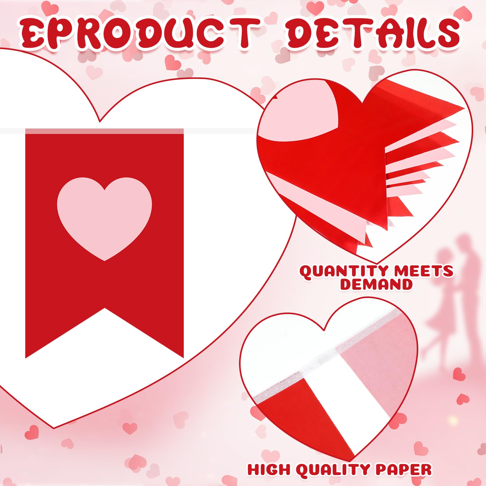 Hestya 5 pz 12,4 m rosa rosso cuore banner decorazioni San Valentino cuore rosa ghirlanda banner San Valentino bandierine banner matrimonio fidanzamento foto puntello cuori appeso ornamento San
