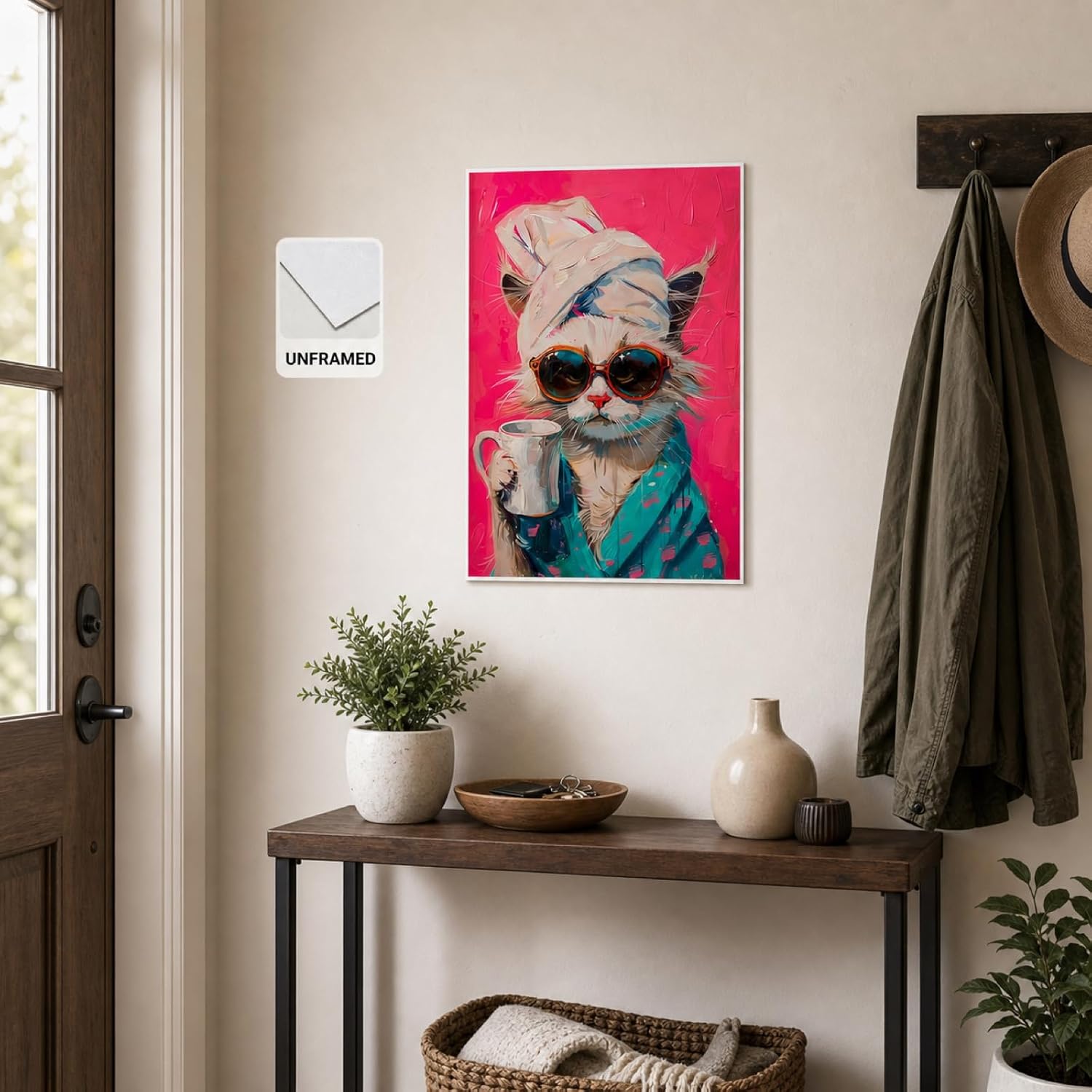 ZHBJSM Funny Cat Wall Art Coffee Poster 16x24 Inch Unframed image 3
