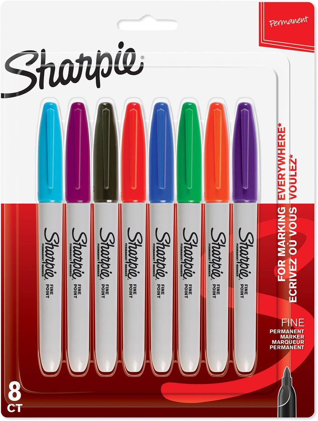 Sharpie Fine Tip Permanent Marker - Assorted Colours (Pack of 8)
