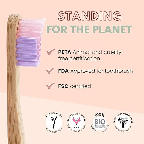 Miniatura 2 de Cepillo de dientes de unicornio para niños, hecho de bambú sostenible para una sensación natural y ecológica, cerdas onduladas suaves, mango de