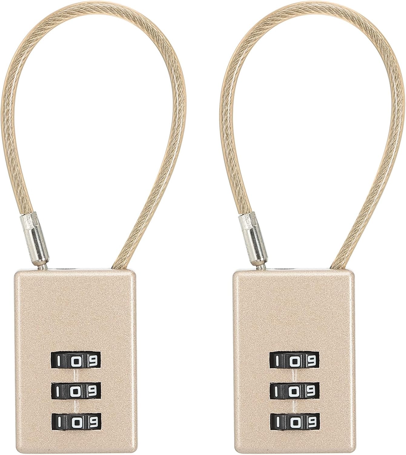 PATIKIL 2 Pack 3 Digit Combination Lock, Helmet Padlock Cable Lock Gym Locker Lock with 0.44Ft Flexible Security Steel Lock Wire for Bike Locker Travel Luggage, Gold