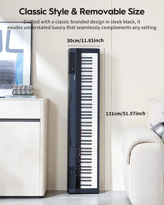 STRICH Digital Piano 88 Key Full Size Weighted Keyboard, Hammer-Action Portable Electric Piano For Beginner Adults, Bundle With Sustain Pedal, Piano Stickers, Music Rest, Black, SDP-P7