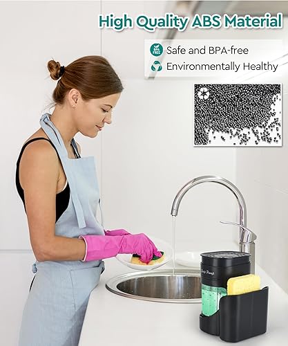 Miniatura 3 de Dispensador de jabón para platos 3 en 1 con soporte de esponja para fregadero de cocina (incluye una esponja), juego de dispensador de jabón de