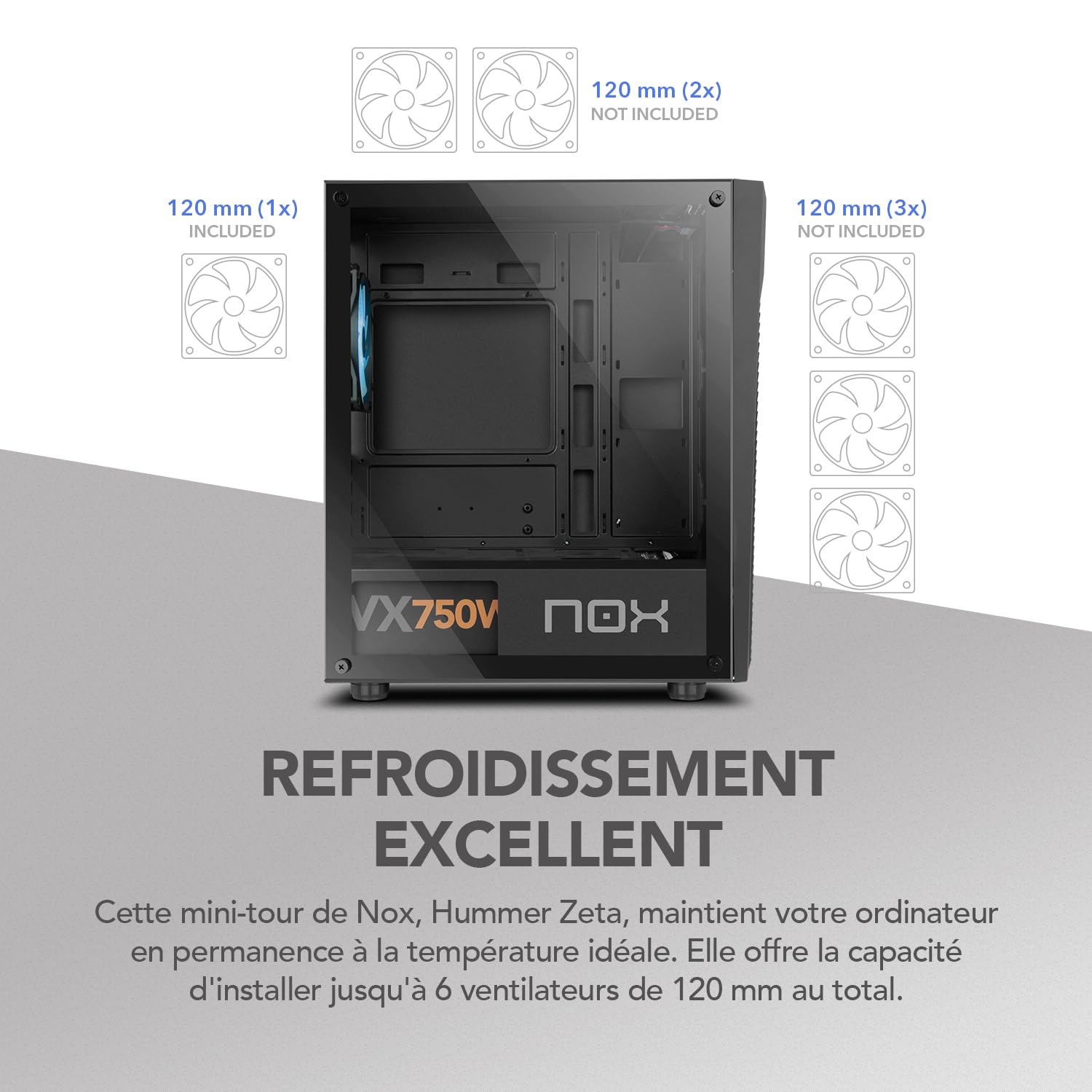 NOX Xtreme Products Infinity Zeta - Mini Tour M-ATX/ITX ARGB Rainbow Dynamic, latéral en Verre trempé, Espace pour 6 Ventilateurs, Compatible avec Les Cartes Graphiques jusqu'à 310 mm, USB 3.0, Noir