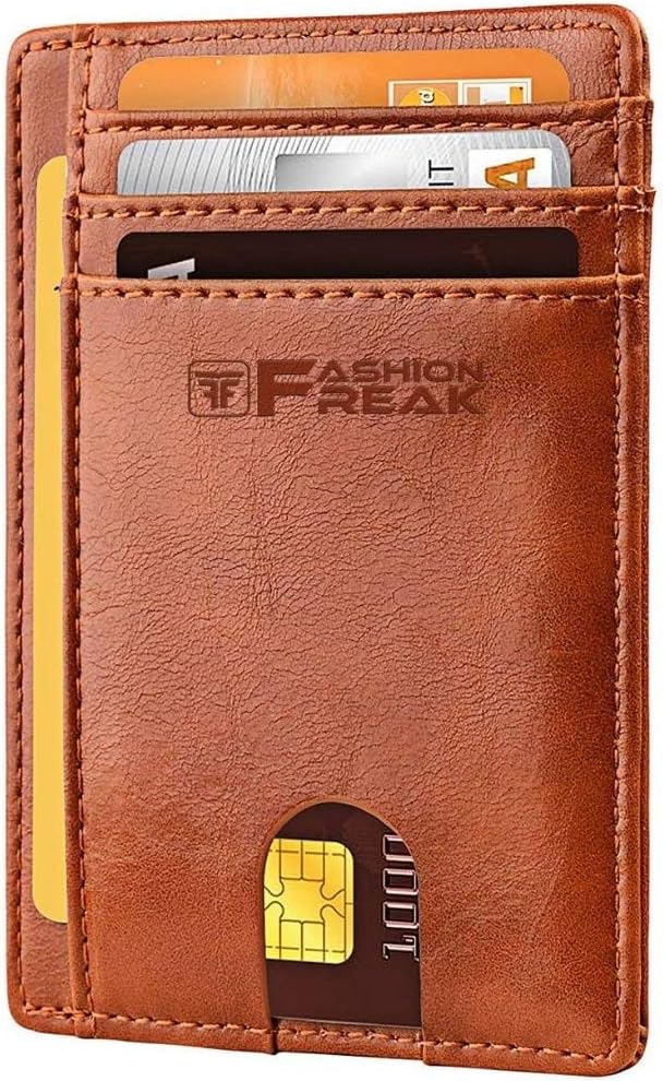 FASHION FREAK ® Men's Leather Slim Credit Card Holder (Brown)