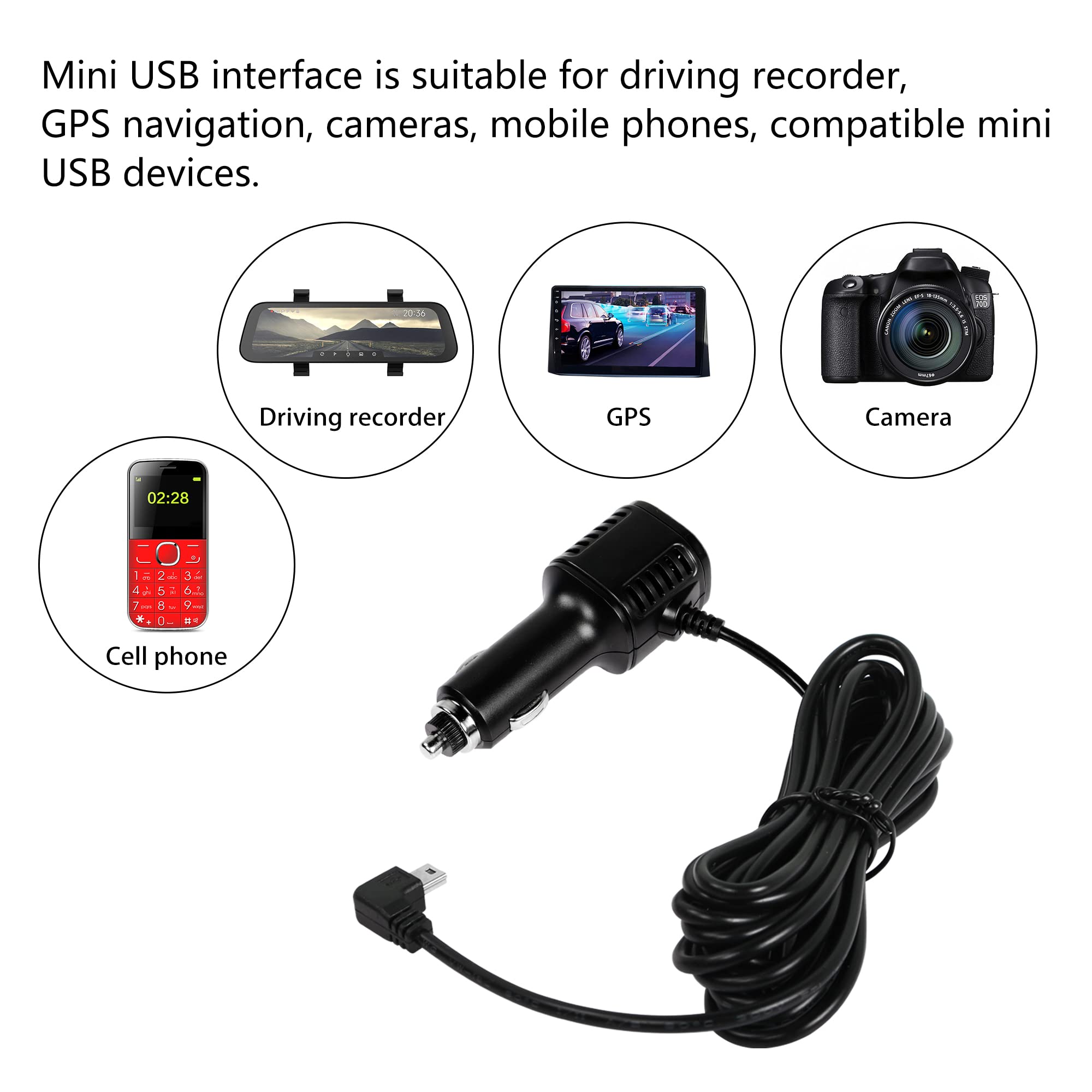 Cavo Di Alimentazione Per Dash Cam Con Mini USB E Doppia Porta USB – Lunghezza 3,5m, Caricabatterie Da Auto Con LED Blu, Compatibile Con DVR E GPS - 5