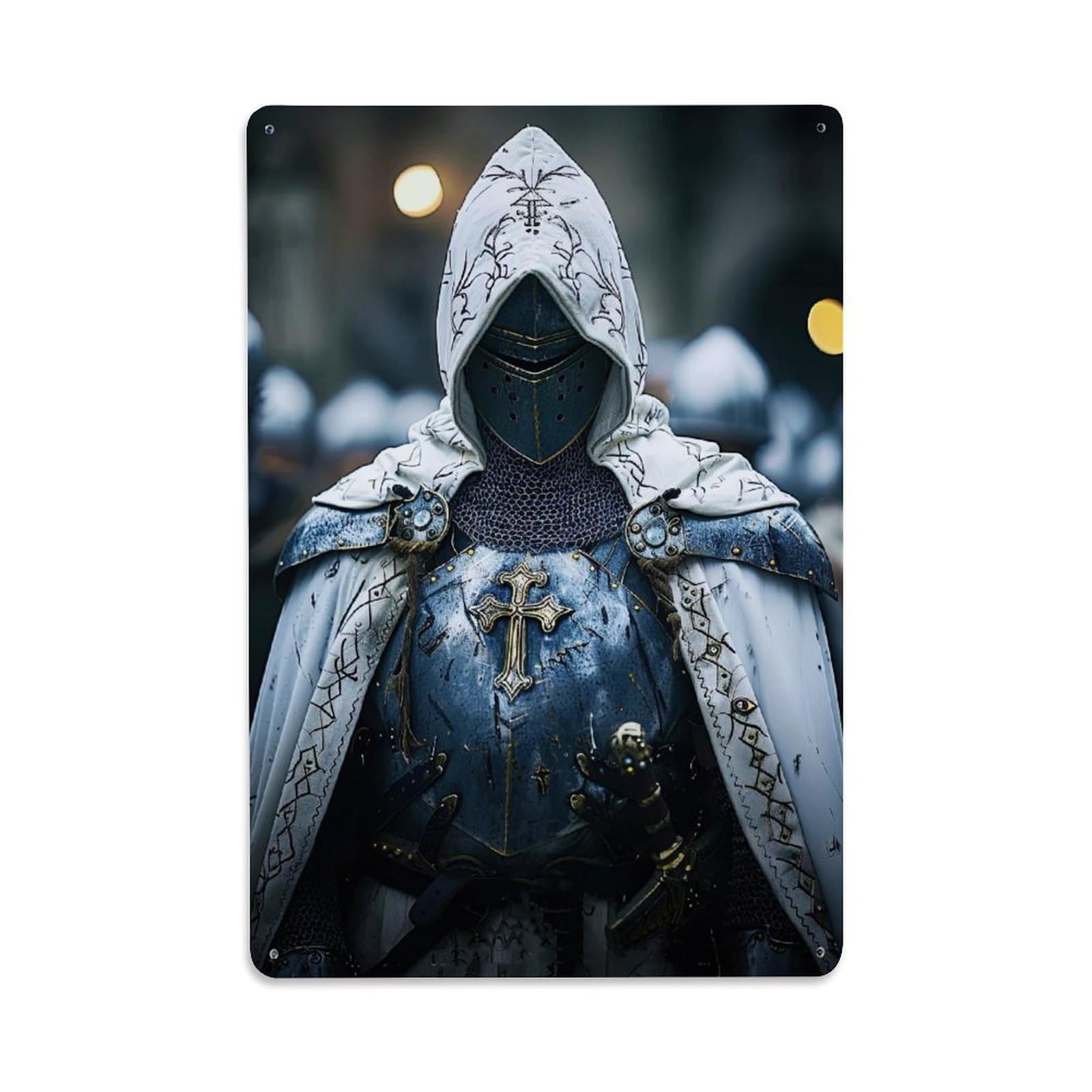 Divine Spirit Spiritual Symbol Sacred Medieval Armor Christian Metal Tin Sign Plaque Wall Decor for Cafe, Man Cave, Club Bar, Office, Home Garden Round Metal Poster 8x12Inch