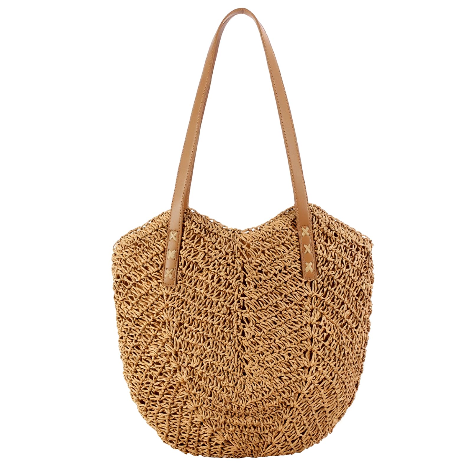 Borsa da Spiaggia Grande, Borsa a Mano in Paglia con Cerniera e Cinturino, Spiaggia in Stile Bohémien Estivo, Borsetta Donna di Vacanza Casual, Adatta per Viaggi in Vacanze