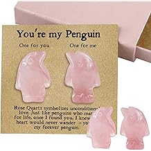 Coffret cadeau pingouin en quartz rose pour la Saint-Valentin &ndash; 2 figurines de pingouin mignonnes, tu es mon pingouin Symbole romantique de l'amour &eacute;ternel, cristal pour femme, mari, petite amie, petit ami (rose)
