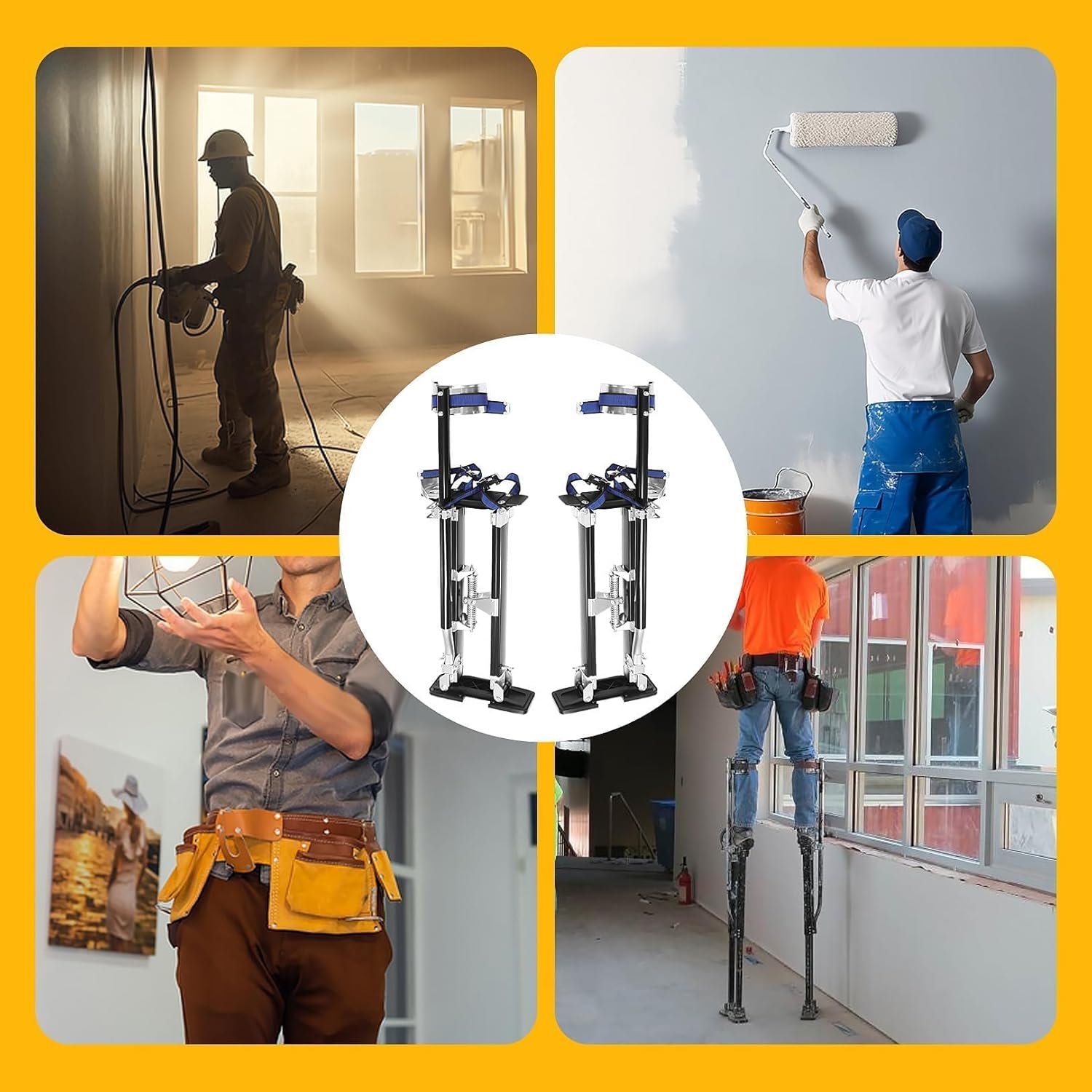 24-40 Inch Aluminum Alloy Drywall Stilts with Black for Working at High Places (Black,24-40 Inch)