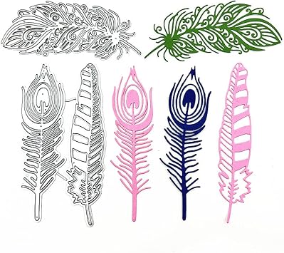Metal 3pcs Feather Die Cuts, Feathers Leaf Cutting Die DIY Crafts Template Mould Stencils for DIY Embossing Card Making Album Decorative Paper Scrapbooking