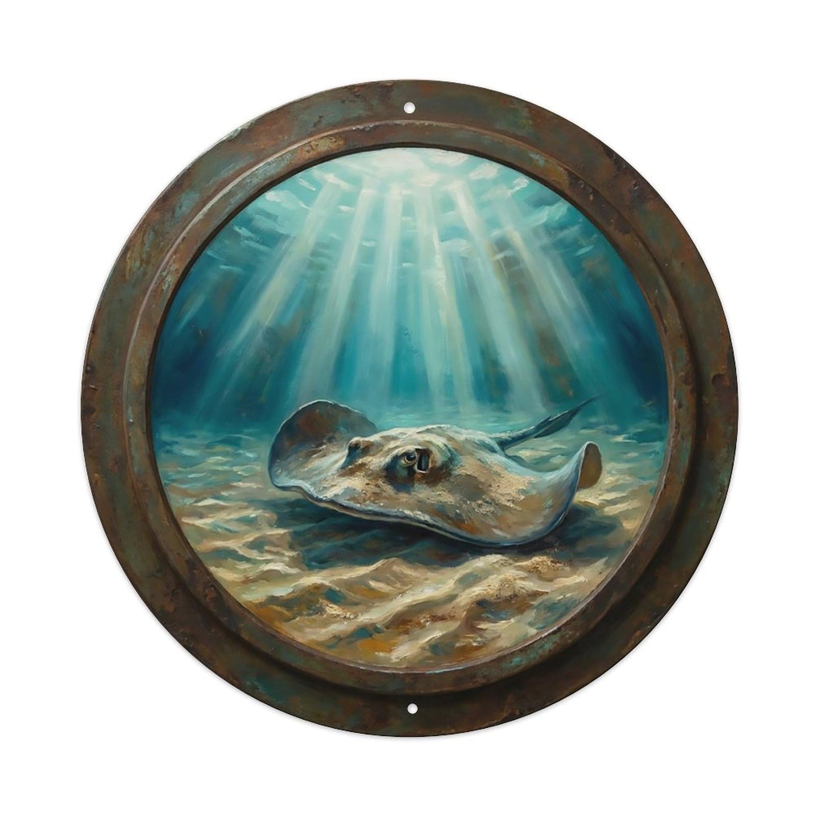 Vintage Porthole Stingray Sandy Ship Window Undersea Deep Sea 1 Metal Tin Sign