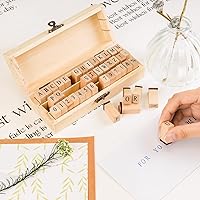 Vista 2 de Sellos de letras, juego de 42 piezas de alfabeto de goma con estuche de almacenamiento, números vintage y mini sellos de símbolos para manualidades