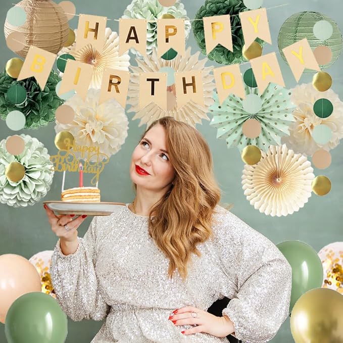 Kit Decoración Fiesta Verde Salvia Neutro 37 Piezas miniatura 6