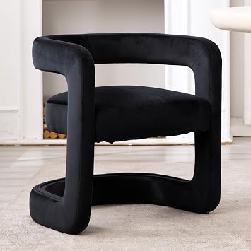 DUOMAY Modern Velvet Barrel Dining Chair, Black | Modern Open Back Velvet Upholstered Accent Chair For Dining Living Room Kitchen And Home Desk Use