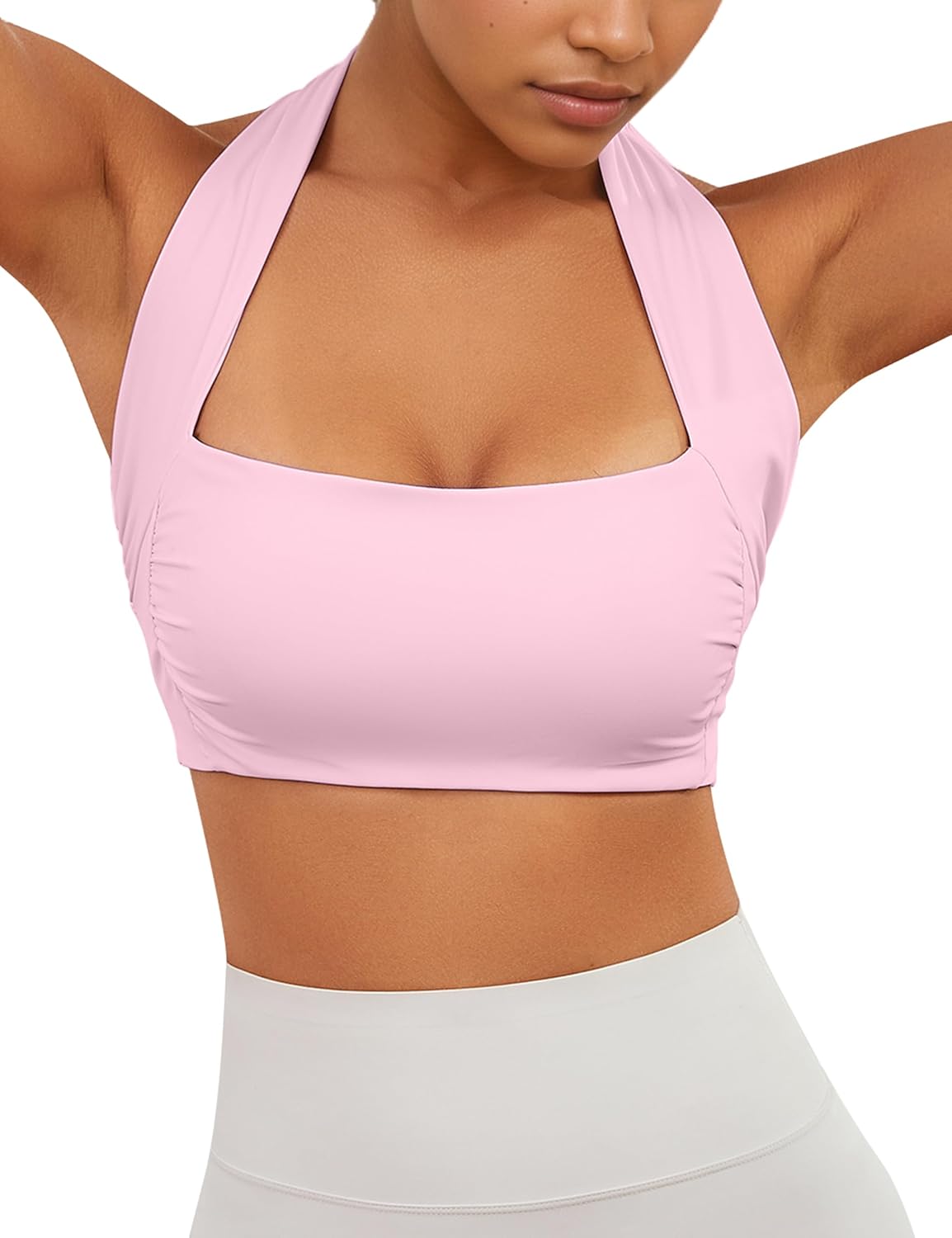 HOCANDY Womens Halter Sports Bra Square Neck Racerback Bras Seamless Padded Yoga Bra Workout Crop Tank Top