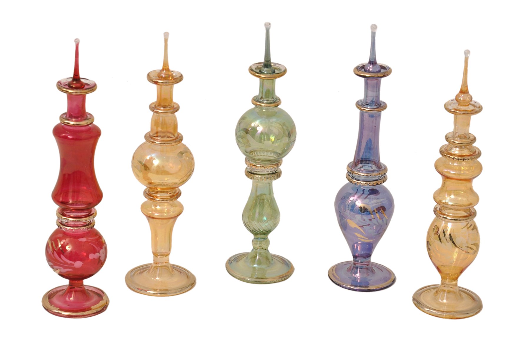 Frascos de perfume egipcios juego de 5 viales de vidrio soplado decorativos CraftsOfEgypt