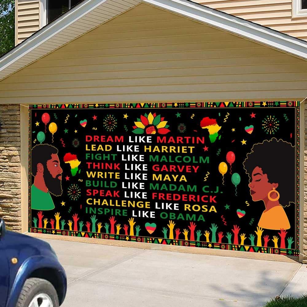 16X7FT Happy Juneteenth Garage Buddy Decorations Backdrop, 19th June 1865 African Freedom Day Garage Door Banner Cover, Black History Month Juneteenth Outdoor Party Decor