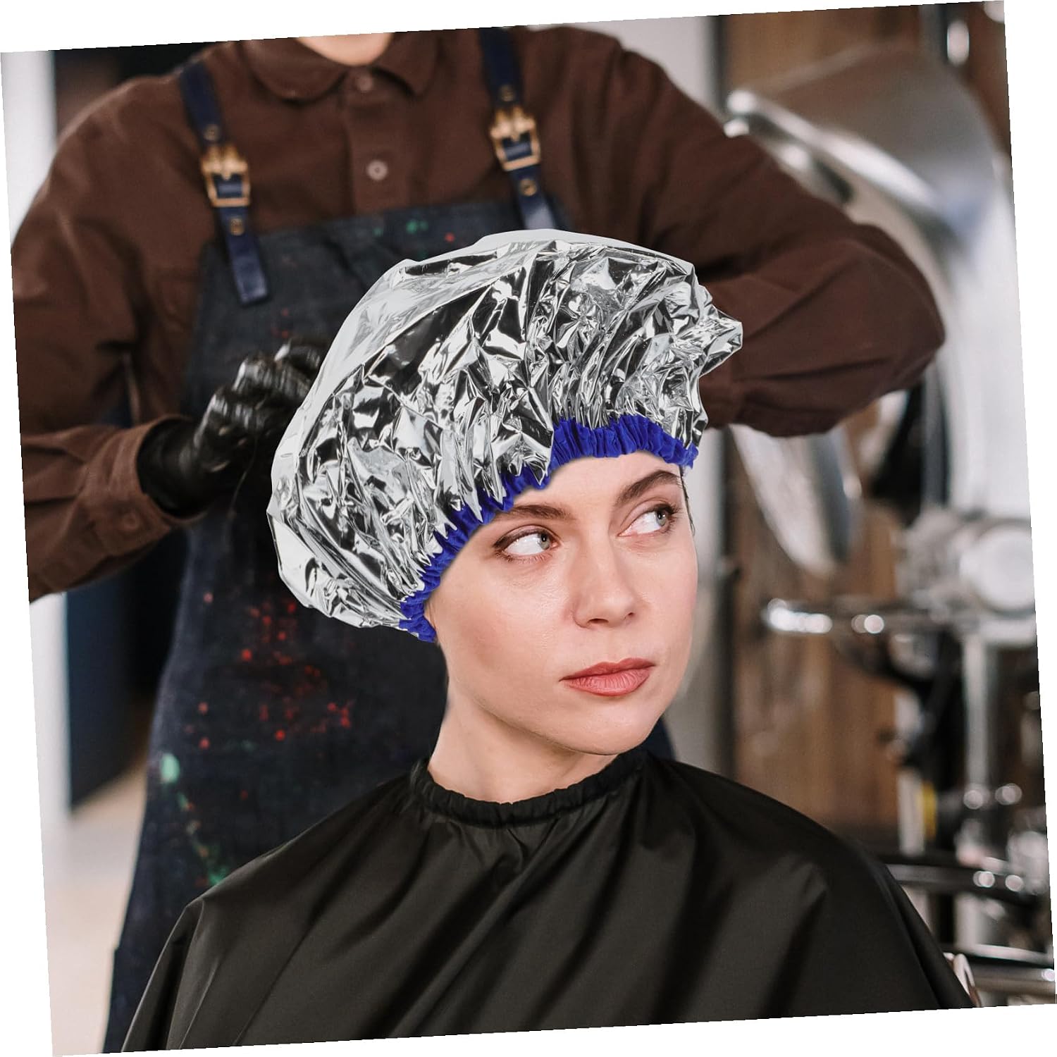 Baluue 3pcs Hair Treatment Cap Self-Heating Silver Foil Hair Care Protector for Home Use Elastic Design for Spa Deep Conditioning and Beauty Routine