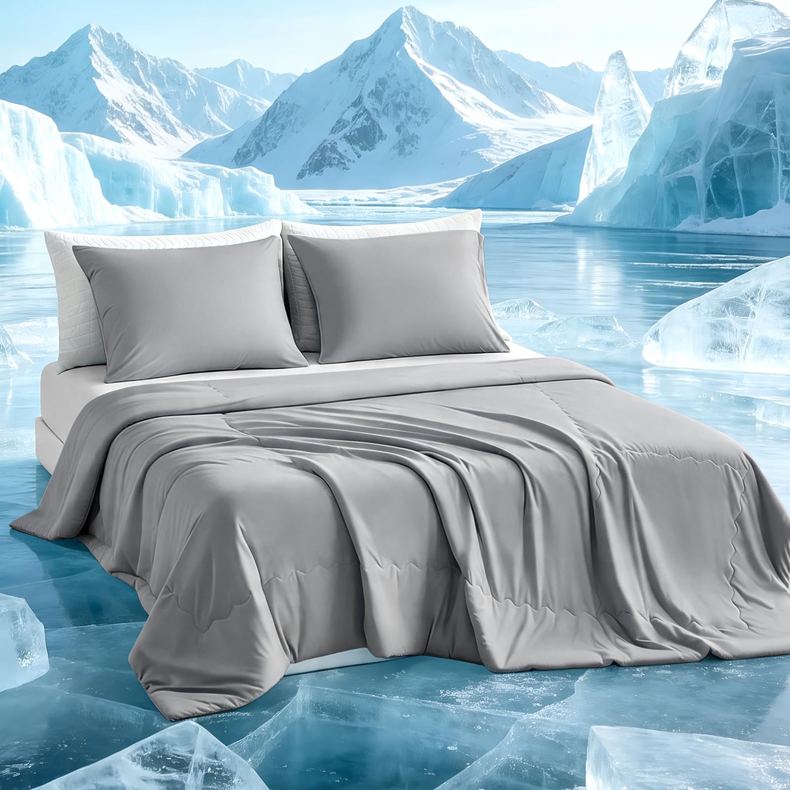Tokokimo Coverless Cooling Summer Duvet Double Size 200x200 cm – Lightweight Breathable Summer Bed Blanket with 2 Pillowcases for Night Sweats & Hot Sleepers, Grey — image 1