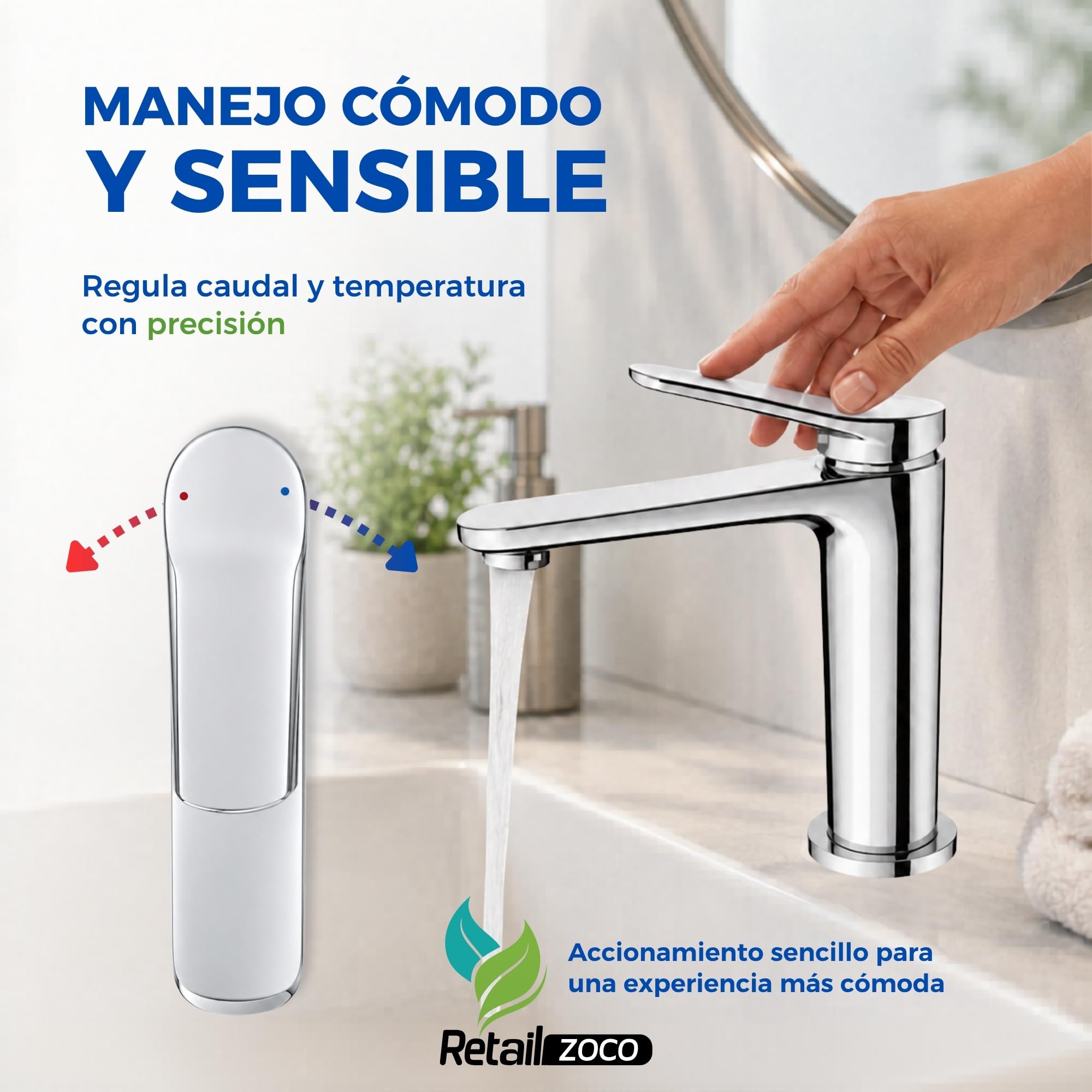 Grifo de Lavabo Monomando, Grifo Borras Colección Avance, con cartucho de doble step para el ahorro de energía y agua, Altura total de 138 mm, proyección del caño de 145 mm, acabado cromado