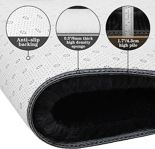 Miniatura 3 de duduta Alfombra rectangular negra suave y esponjosa de 3 x 5 pies, alfombra de felpa peluda para dormitorio, guardería, sala de estar, decoración