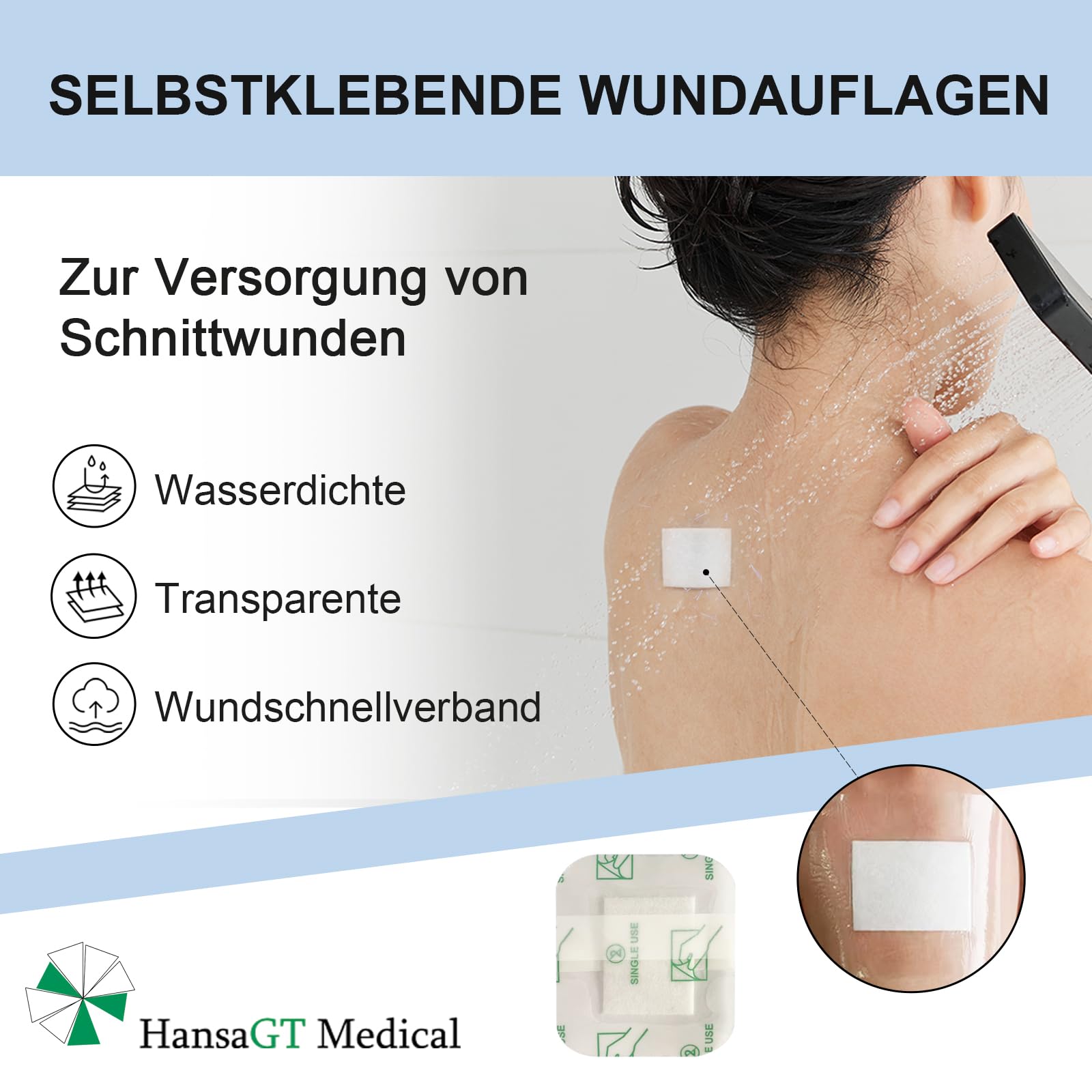 Wasserfest Pflaster 25 x 10 cm Wundpflaster steril transparent - wasserdichtes Pflaster nach OP Duschpflaster - selbstklebender Verband einzeln verpackt 25 Stück+E-Book (über Gesundheit)