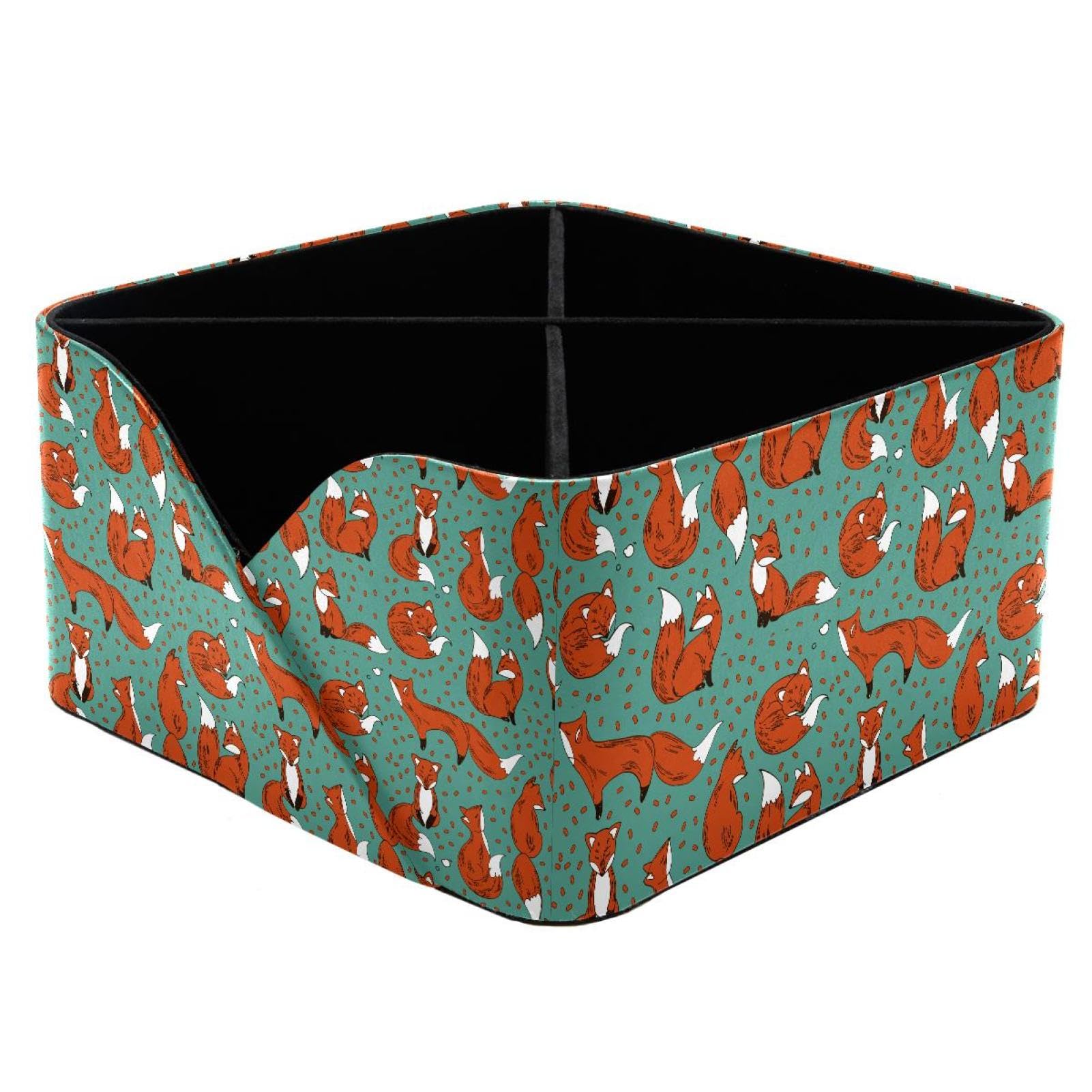 KengjuTesu Cute Foxes Forest Animals Pattern Desktop Organizer Pen Holder, Rectangular Pencil Cup for Office, Study and Makeup Stations