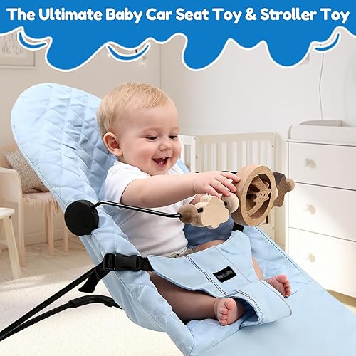 Miniatura 2 de Barra de juguete de actividad de madera natural para bebé Bjorn Bouncer, juguetes colgantes de luna sonriente giratoria de 360 para asiento de