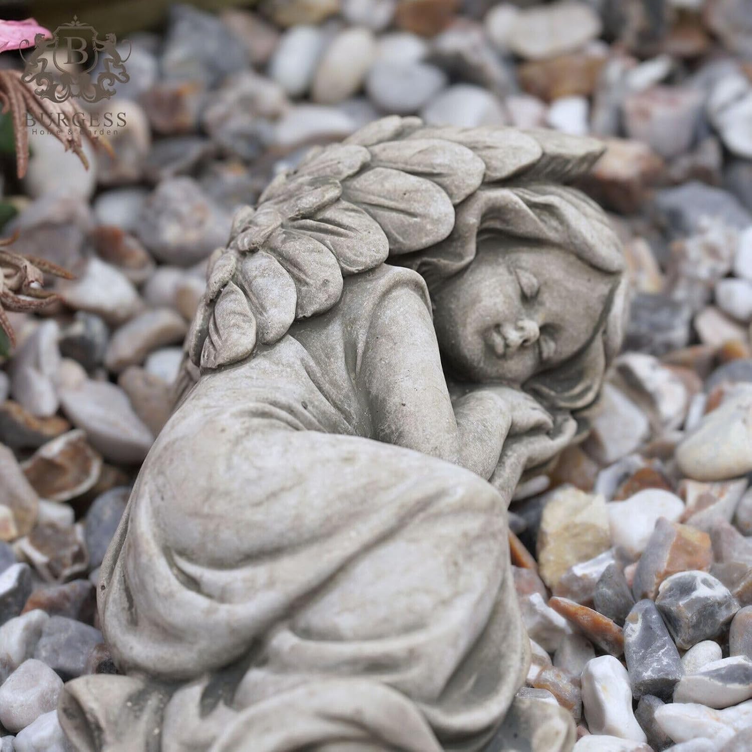 Sleeping Angel Stone Statue | Nymph Cherub Fairy Outdoor Garden Ornament Decor