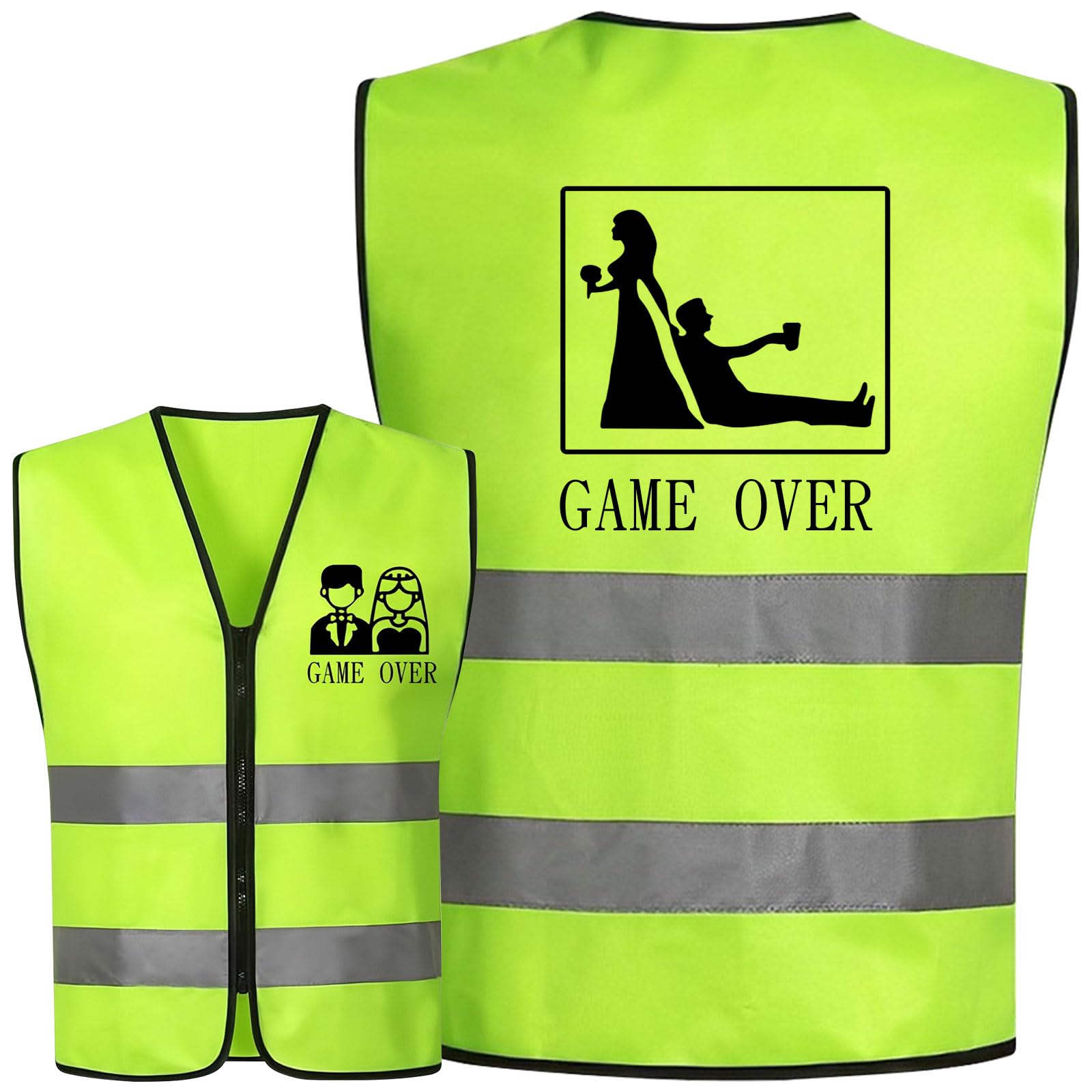 Jga męska kamizelka na wieczór kawalerski, kostium pana młodego, kamizelka Game Over, akcesoria Jga dla mężczyzn, paski odblaskowe 360°, dekoracja, kamizelka ostrzegawcza na wesela, nadaje się na