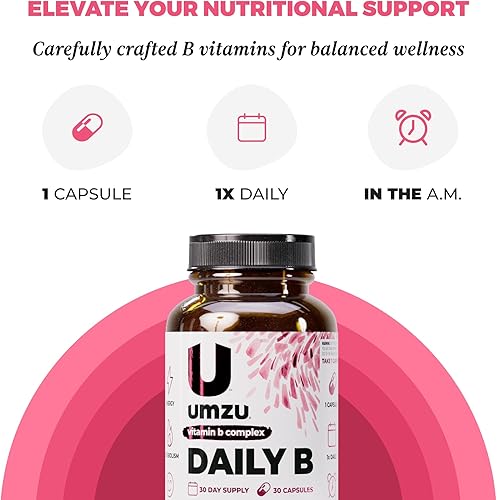 Miniatura 5 de UMZU Suministro diario B, 30 días – Mezcla completa de suplementos de complejo de vitamina B con B1, B2, B3, B5, B6, B7, B9 y B12 más ácido fólico y