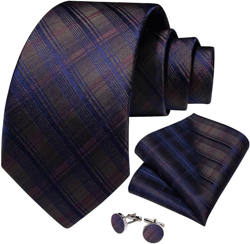 Men Neckties Striped Designer Silk Ties for Men's Tie Sets Business Wedding Cufflinks Hanky Accessories Gift