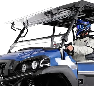 KEMIMOTO 3-in-1 Flip Windshield for Kawasaki Mule Pro FXT FX DXT DX 2015-2026 - Scratch-Resistant 1/4" Polycarbonate, Dual Handles