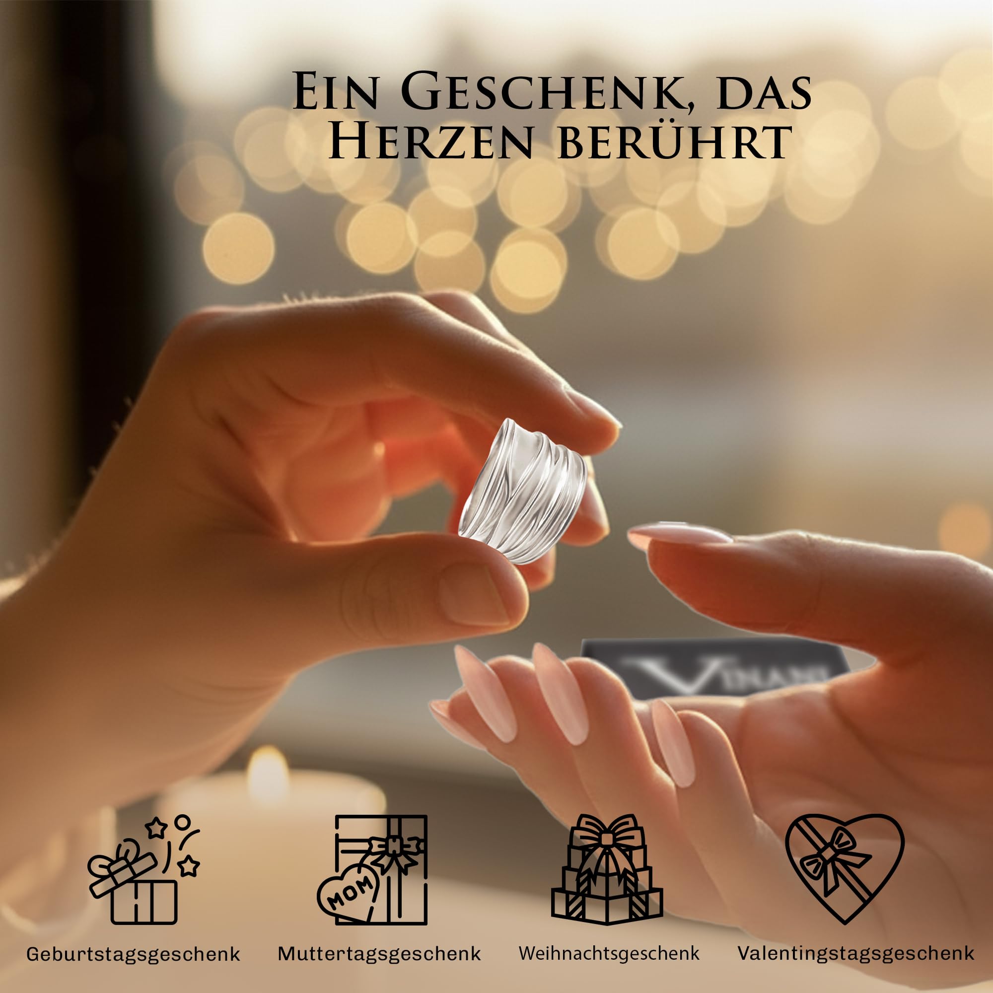 Vinani Ring aus 925 Sterling Silber - Breiter Damenring mit sandgestrahlter Struktur und glänzenden Elementen für Frauen, nickelfrei & antiallergisch, Designed in Deutschland, RBM