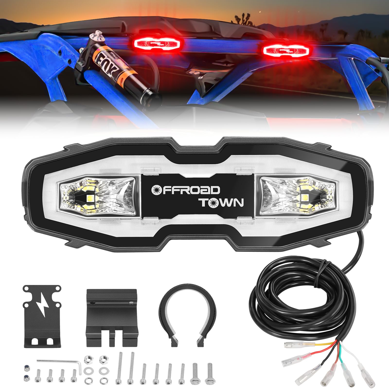 OFFROADTOWN Chase Light UTV Tail Lights LED Chasing 5 Modes (Strobe, Brake, Reverse, Running and License) for Jeep Wrangler JK JL Polaris Can am RZR Honda Pioneer ATV Pickup Boat