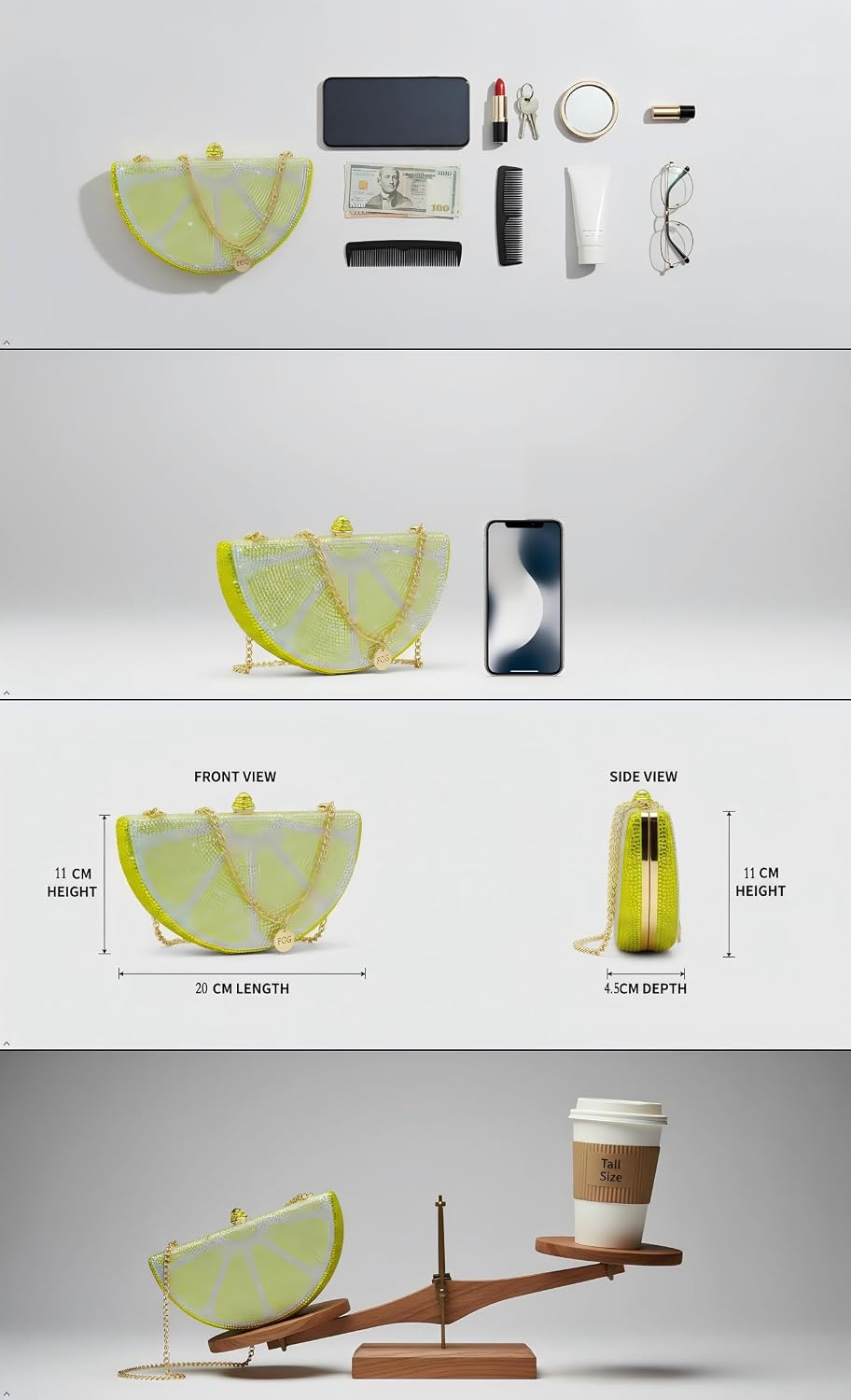 Boutique De FGG Mini Fruit Rhinestone Clutch Purse, Fits 1Phone Pro, Heavy Halfmoon Crystal Evening Bag for Wedding Party