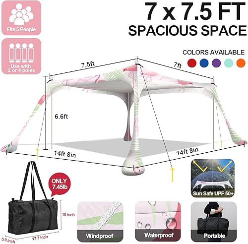 Miniatura 3 de Buheco - Tienda de campaña de playa, toldo desplegable de 7 x 7.5 pies, refugio solar UPF50+ con 4 postes plegables, bolsa de transporte portátil,